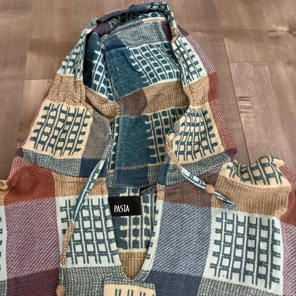 Vintage Pasta‎ Hooded Sweater Free Size Patchwork Drug Rug Lightweight